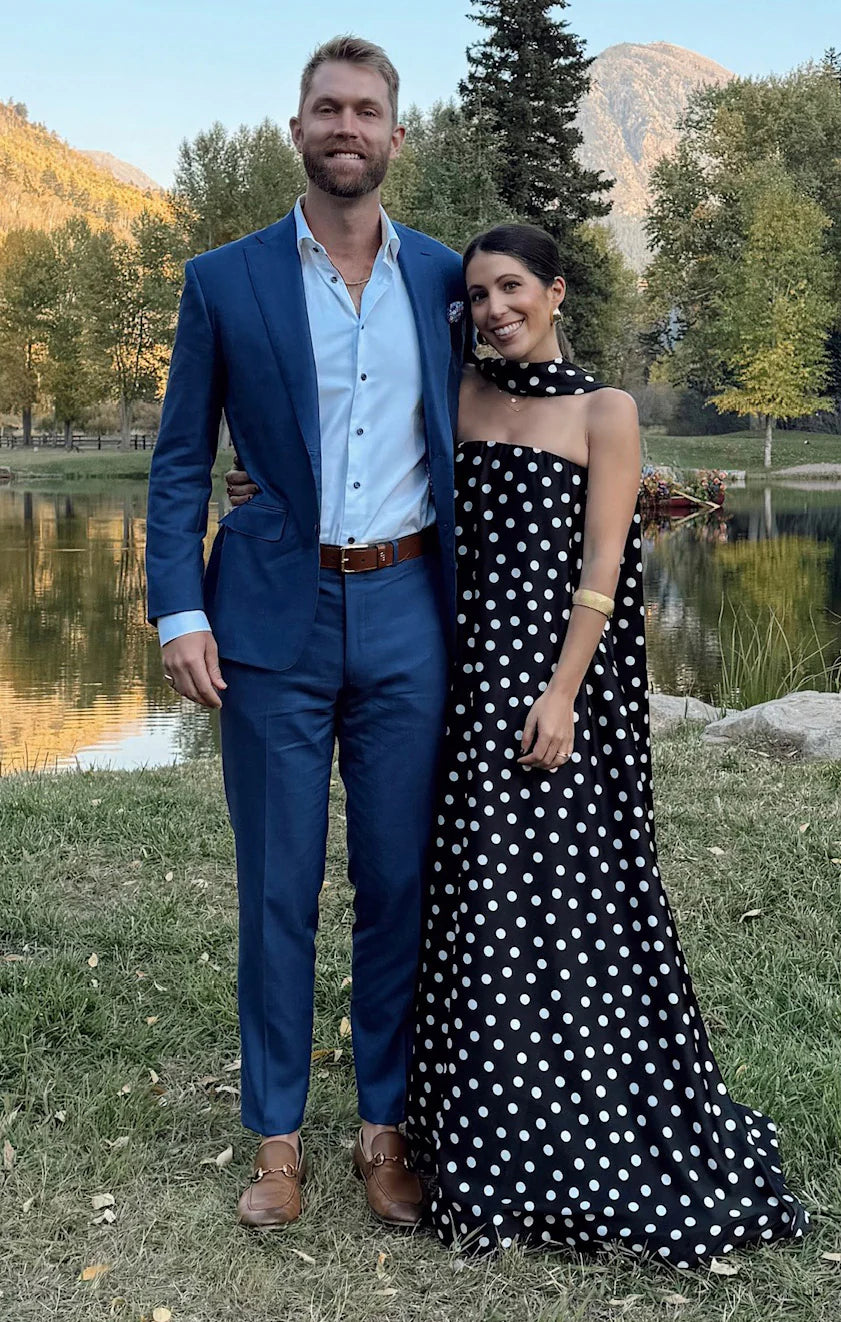 Weitese Dress Strapless Off the Shoulder Black Sleeveless Maxi Dress A-Line Polka Dots Backless Fashion Prom Dress